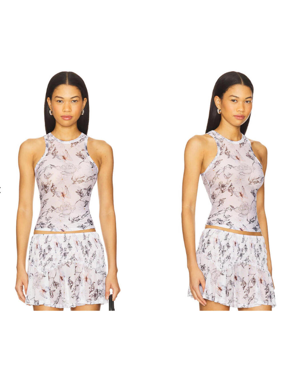 Juliet Johnstone Mesh Tank Top White Print Size Xs New